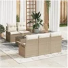 Image de Ensemble de Canapé de Jardin 6 pièces avec Coussins Beige Poly Rattan
