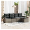 Image de Ensemble de canapé de jardin 5 pièces avec coussins gris en poly rotin