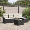 Image de Ensemble de canapé de jardin 5 pièces avec coussins en rotin synthétique marron