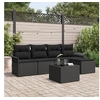 Image de Ensemble de Canapé de Jardin 6 Pièces Noir Poly Rotin avec Coussins 3345333