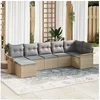 Image de Ensemble de canapé de jardin 7 pièces avec coussins Beige Poly Rattan
