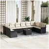 Image de Ensemble de canapé de jardin 10 pièces avec coussins, poly rattan brun