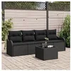 Image de Canapé de jardin 5 pièces avec coussins noir en poly rotin, Canapé de jardin 2 places avec coussins noir en poly rotin 3345573