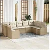 Image de Ensemble de Canapé de Jardin 9 Pièces avec Coussins Beige Poly Rattan 3345861