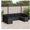 Image de Ensemble de canapé de jardin 9 pièces avec coussins rattan poly noir, Canapé de jardin 2 places avec coussins rattan poly noir