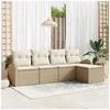 Image de Ensemble de Canapés de Jardin 5 Pièces avec Coussins Beige Poly Rotin