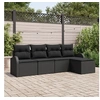 Image de Ensemble de canapé de jardin 5 pièces avec coussins Noir Poly Rattan