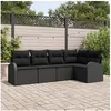 Image de Ensemble de canapé de jardin 5 pièces avec coussins noir poly rotin