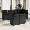Image de Ensemble de canapé de jardin de 7 pièces avec coussins en poly rattan noir
