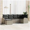 Image de Ensemble de 6 Canapés de Jardin avec Coussins en Rattan Poly Gris Clair