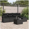 Image de Ensemble de Canapé de Jardin 6 Pièces avec Coussins Beige Poly Rotin, Canapé de Jardin 2 Places avec Coussins Noir Poly Rotin