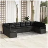 Image de Ensemble de canapé de jardin 10 pièces avec coussins Noir Poly Rattan, Canapé de jardin 2 places avec coussins Noir Poly Rattan