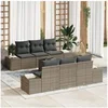 Image de Ensemble de Canapé de Jardin de 7 Pièces avec Coussins Gris Poly Rattan
