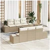 Image de Ensemble de Canapé de Jardin de 7 Pièces avec Coussins Beige Rotin Poly 3346951