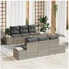 Image de Ensemble de 7 canapés de jardin avec coussins gris clair poly rotin