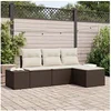 Image de Ensemble de canapé de jardin 4 pièces avec coussins marron en poly rattan