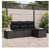 Image de Ensemble de Canapé de Jardin 4 Pièces avec Coussins Noir Poly Rattan 3347013