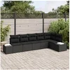 Image de Ensemble de canapé de jardin 6 pièces avec coussins Noir Poly Rattan