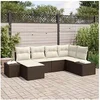 Image de Ensemble de canapé de jardin de 6 pièces avec coussins en poly rattan marron