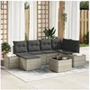 Image de Ensemble de 7 pièces de Canapé de Jardin avec Coussins Gris Poly Rotin