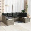 Image de Ensemble de canapé de jardin 6 pièces avec coussins gris en poly rotin