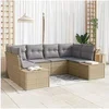 Image de Ensemble de canapés de jardin 6 pièces avec coussins Beige Poly Rattan