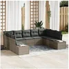 Image de Canapé de jardin 9 pièces avec coussins en poly rattan gris