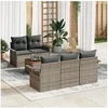 Image de Ensemble de canapé de jardin 6 pièces avec coussins gris en poly rotin en acacia