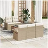 Image de Ensemble de Canapé de Jardin 6 Pièces avec Coussins Beige Poly Rotin Acacia