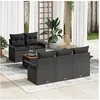 Image de Canapé de jardin 6 pièces avec coussins noir poly rotin acacia