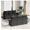 Image de Ensemble de canapé de jardin 7 pièces avec coussins Noir Poly Rattan