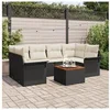 Image de Ensemble de canapé de jardin 7 pièces avec coussins Noir Poly Rattan Acacia