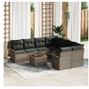 Image de Set de Canapé de Jardin 9 Pièces avec Coussins Gris Poly Rattan Acacia