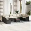 Image de Ensemble de canapé de jardin 11 pièces avec coussins noir poly rattan acacia