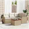 Image de Ensemble de Canapé de Jardin 5 Pièces avec Coussins Beige en Rattan Poly Acacia 3347449