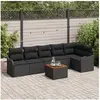 Image de Canapé de Jardin de 7 Pièces avec Coussins en Rattan Noir et Acacia