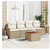 Image de Ensemble de Canapé de Jardin 5 Pièces avec Coussins Beige Rotin Poly Acacia