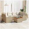 Image de Ensemble de canapé de jardin 7 pièces avec coussins beige poly rotin acacia