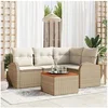 Image de Ensemble de Canapés de Jardin de 5 pièces avec coussins beige en Poly Rattan Acacia