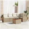 Image de Ensemble de canapé de jardin 6 pièces avec coussins Beige Rotin synthétique Acacia 3347582