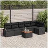 Image de Ensemble de Canapés de Jardin 7 pièces coussins noirs poly rattan acacia