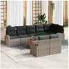 Image de Ensemble de canapé de jardin 9 pièces avec coussins en poly rotin gris acacia