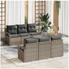 Image de Ensemble canapé jardin 7 pièces avec coussins Gris Poly Rattan Acacia, Canapé jardin 2 places avec coussins Gris Poly Rattan