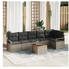 Image de Ensemble de Canapés de Jardin 7 pièces avec Coussins Gris Rattan Poly Acacia, Canapé de Jardin 2 Places avec Coussins Gris 3347713