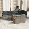 Image de ensemble canapé de jardin de 9 pièces avec coussins gris poly rattan acacia, canapé de jardin de 2 places avec coussins gris po