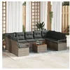 Image de Ensemble de Canapés de Jardin 10 Pièces avec Coussins Gris Poly Rotin Acacia, Canapé de Jardin 2 Places avec Coussins Gris Poly