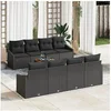 Image de Ensemble de Canapé de Jardin 9 pièces avec Coussins Noir Poly Rattan Acacia