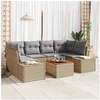 Image de Ensemble de canapé de jardin 7 pièces avec coussins beige poly rattan acacia