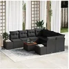 Image de Ensemble de canapé de jardin 9 pièces avec coussins en poly rattan noir et acacia