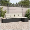 Image de Ensemble de Canapés de Jardin 5 Pièces avec Coussins Noir Poly Rattan Acacia